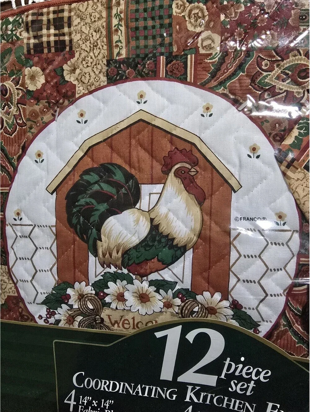 NOS Vintage Kitchen Ensemble 12 Piece By Franco Rooster WELCOME cottage Core